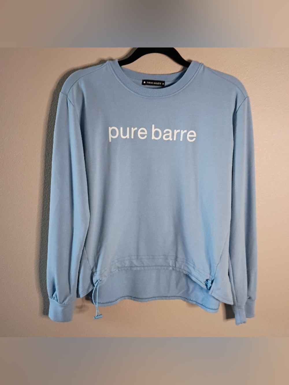 Pure Barre x THRIVE SOCIETE Drawstring Waist Sweater Baby Blue Long Sleeve Sz S